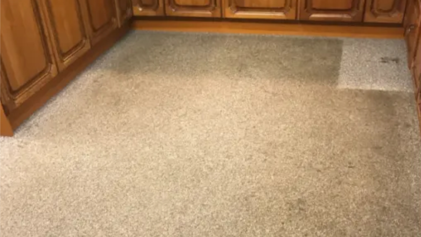 Heavily soiled carpet tiles in a Washington high-use area showing a cleaner protected square where a mat had been sitting