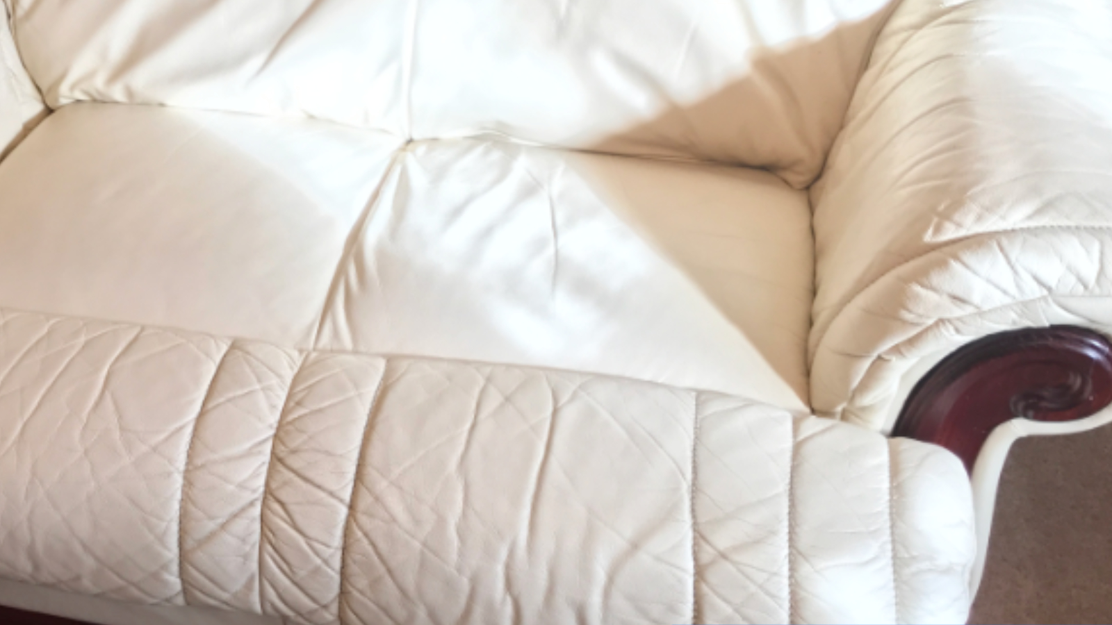 Cream leather sofa suite after cleaning, nourishment and protection in Durham