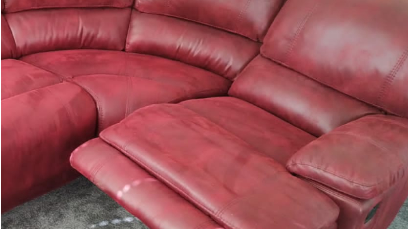 Red suede corner sofa before specialist suede and nubuck cleaning in Chester-le-Street