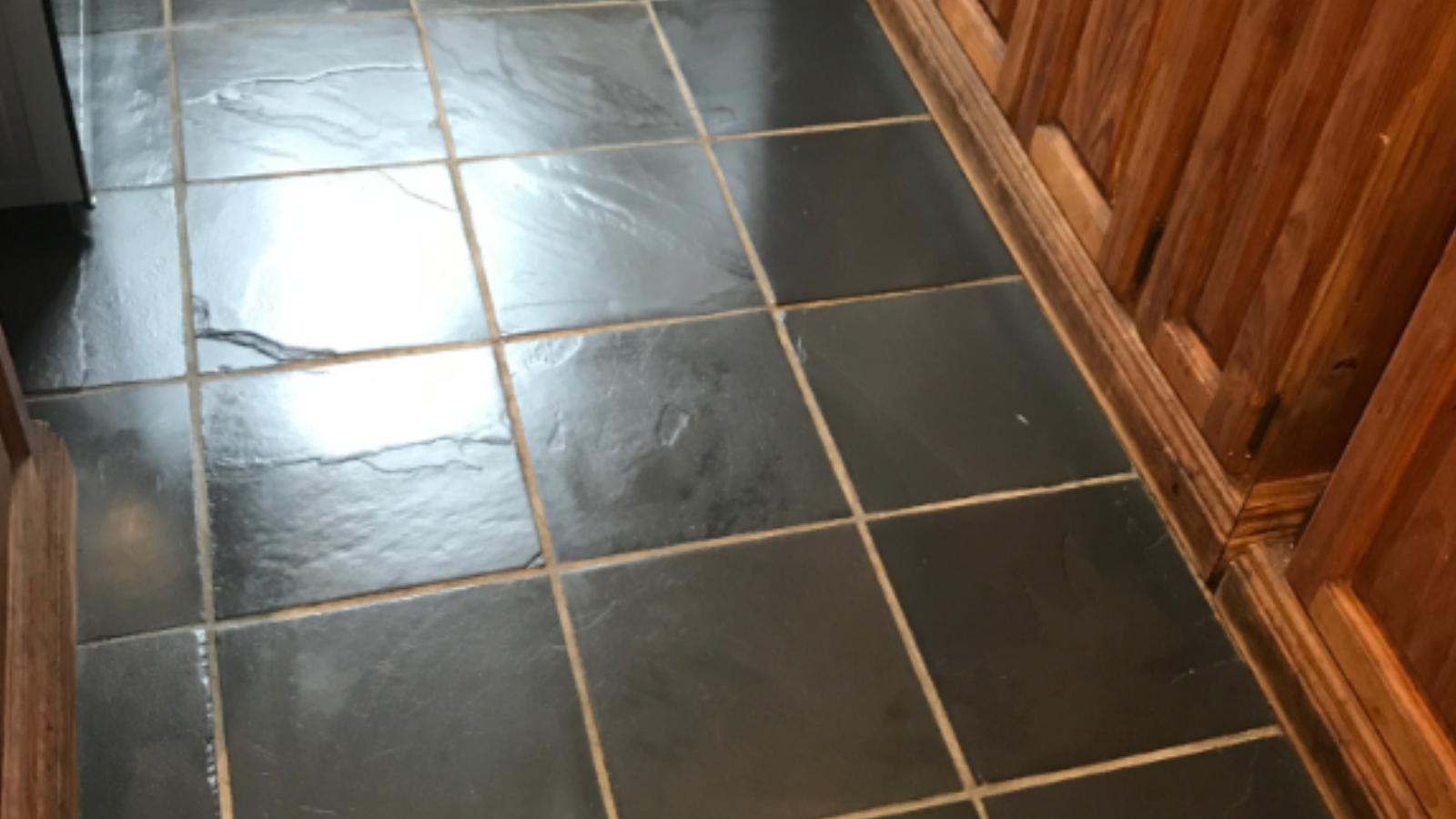 Slate floor in Chester-le-Street after professional deep cleaning and colour-enhancing sealing