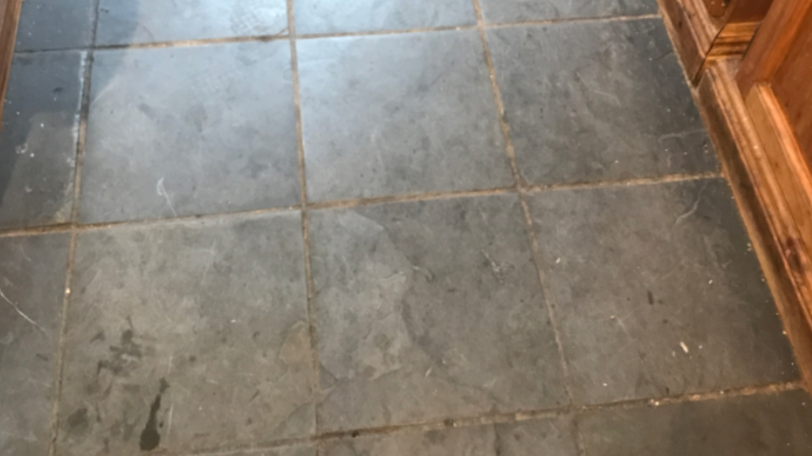 Slate floor in Chester-le-Street before professional deep cleaning and sealing