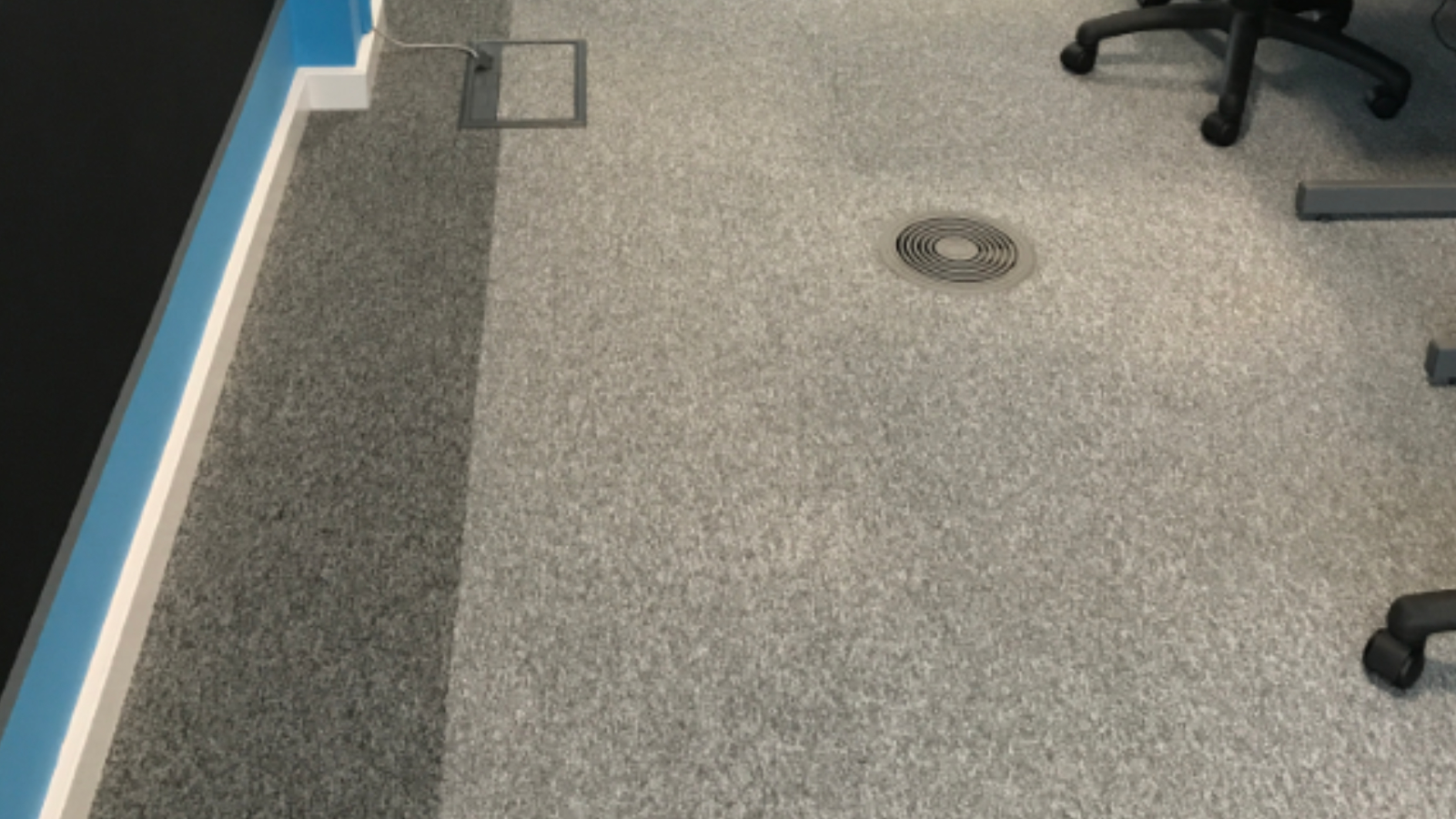 Office carpet tiles after weekend cleaning at the Rainton Bridge call centre