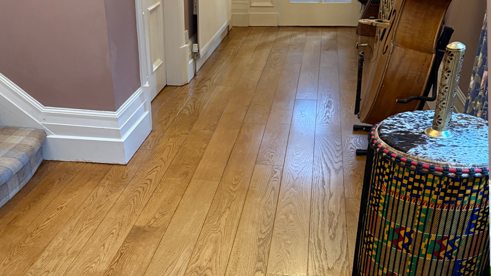 Engineered oak floor restored with medium oak stain and Bona Traffic HD Silk Matt lacquer