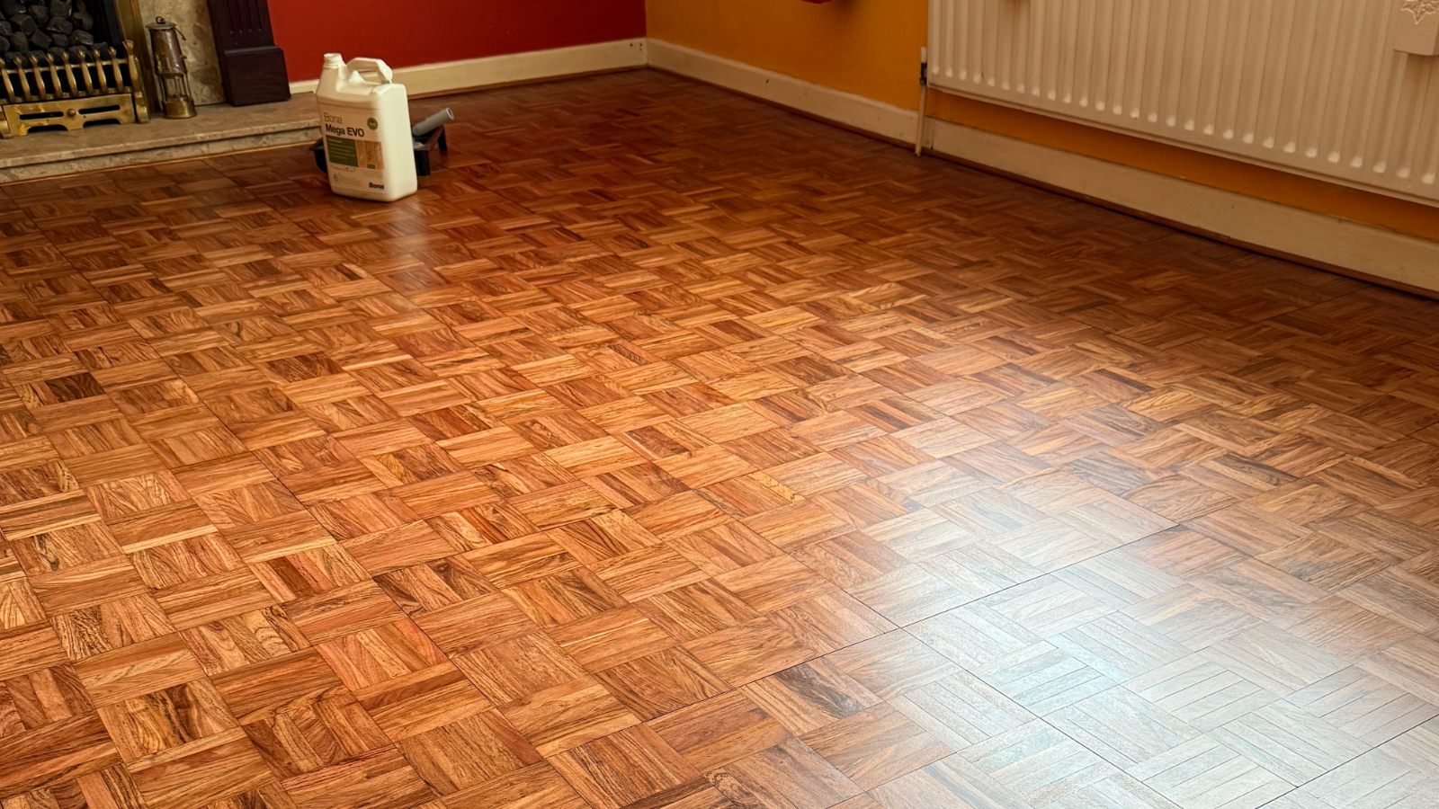 Restored finger parquet floor in Peterlee finished with Bona Mega EVO Silk Matt